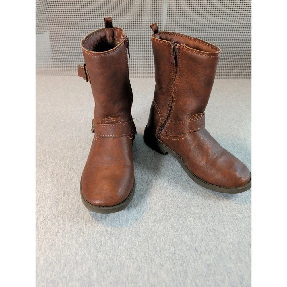 Carters Girls Erica/Lumi Brown Faux Leather Mid-Calf Riding Boots Size 1M